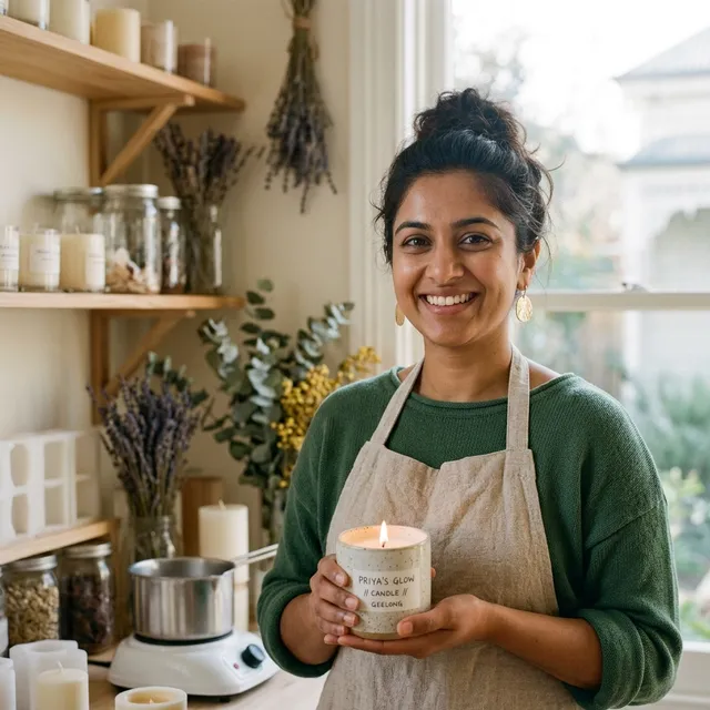 Priya, a candle maker in Geelong